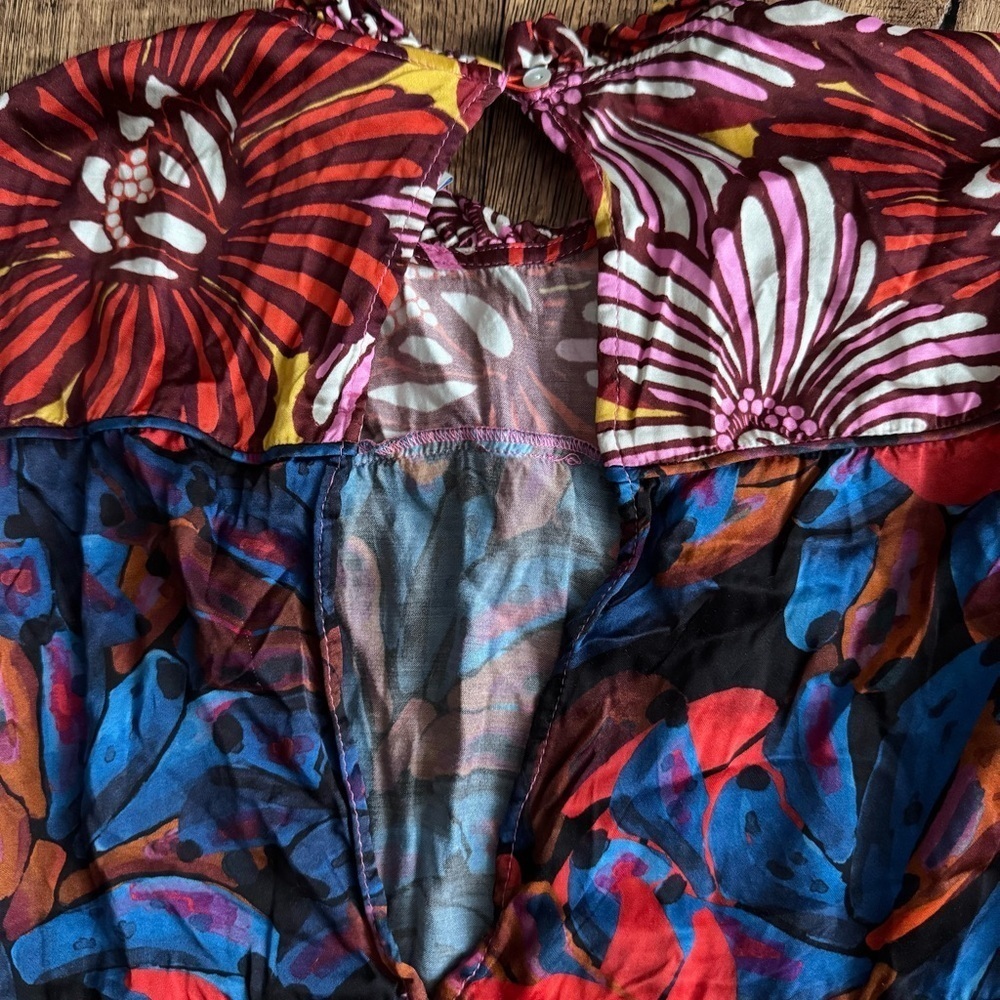 Farm Rio Anthropologie Long Sleeve Printed Tiered Blouse Sz XS - Picture 7 of 12